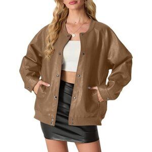 ⭐ Lepunuo Women’s Faux Leather Bomber Jacket Oversized Moto Biker Coat